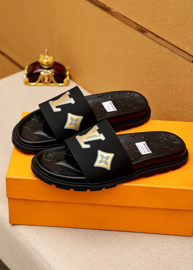Louis Vuitton Slides Black Yellow Molded Rubber Sole Monogram-Embossed Footbed Slippers 3