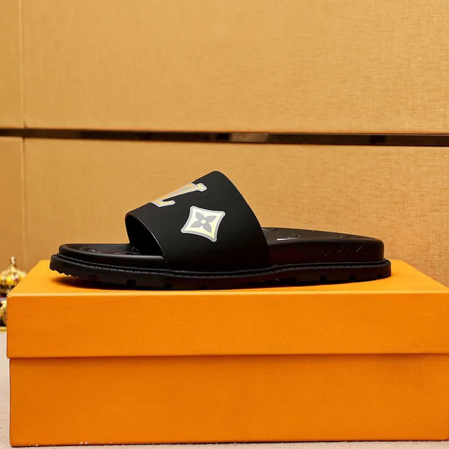 Louis Vuitton Slides Black Yellow Molded Rubber Sole Monogram-Embossed Footbed Slippers 5