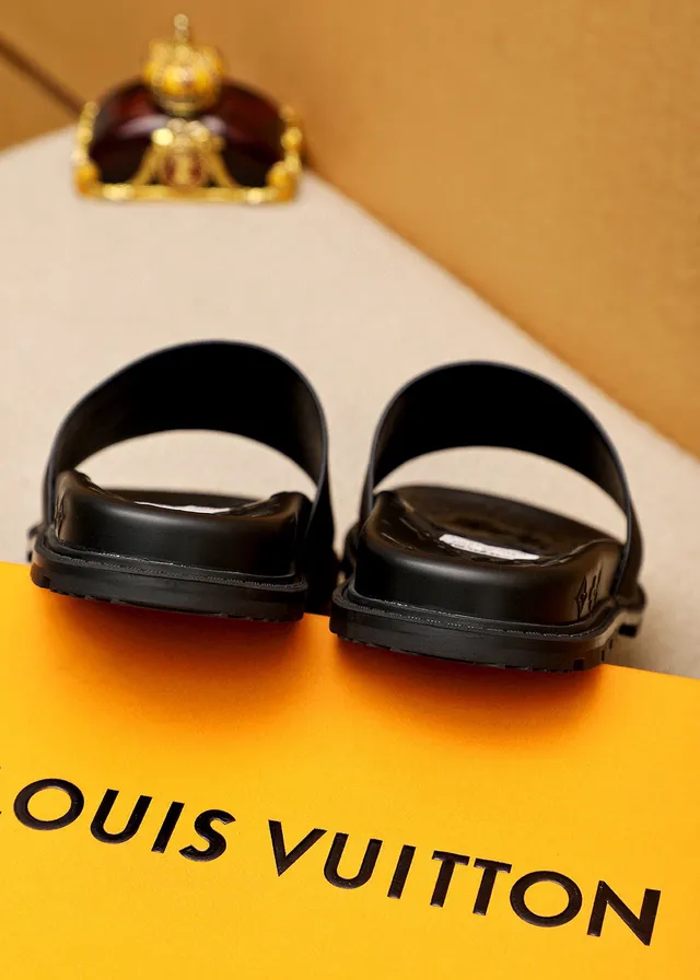 Louis Vuitton Slides Black Yellow Molded Rubber Sole Monogram-Embossed Footbed Slippers 8