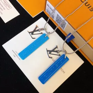 Louis Vuitton Tag Necklace Blue Resin Pendant Necklaces