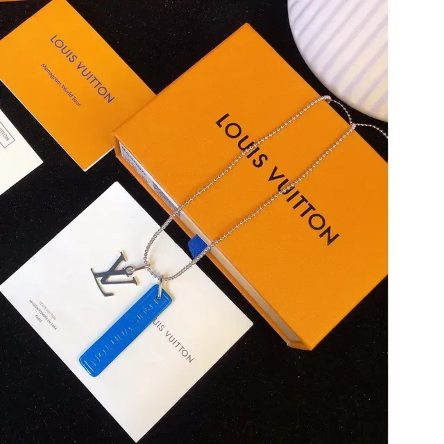 Louis Vuitton Tag Necklace Blue Resin Pendant Necklaces 4