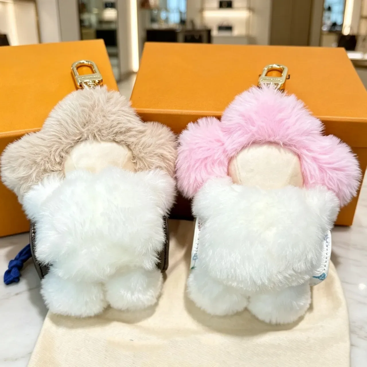 Louis Vuitton Vivienne Pink Beige Floral Plush Charm Faux Fur Trim Handbag 9