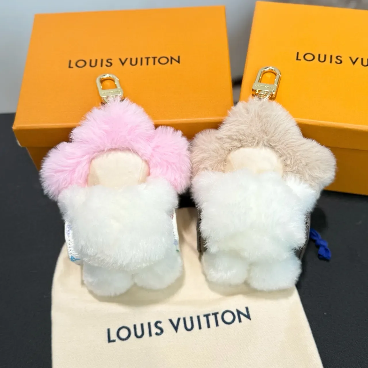 Louis Vuitton Vivienne Pink Beige Floral Plush Charm Faux Fur Trim Handbag 14
