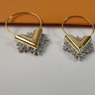 Louis Vuitton Volt V-Motif Pavé Crystal Gold Hoop Earrings