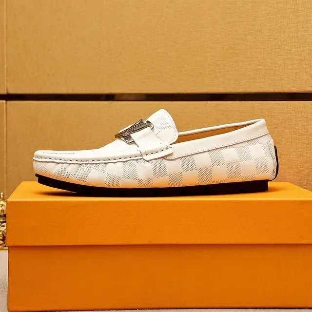 Louis Vuitton White Black Damier Checkered Leather Metal LV Buckle Loafer 5