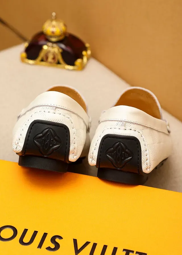 Louis Vuitton White Black Damier Checkered Leather Metal LV Buckle Loafer 8