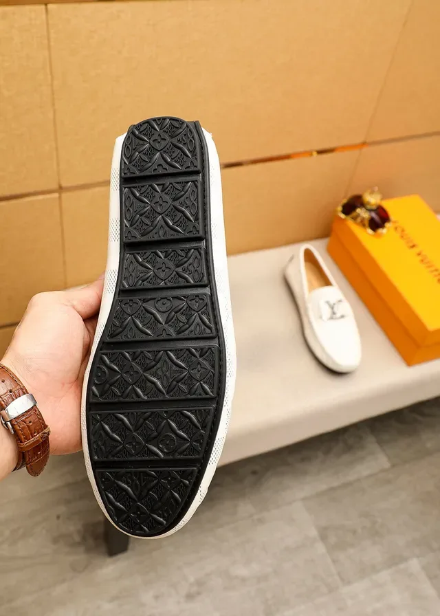 Louis Vuitton White Black Damier Checkered Leather Metal LV Buckle Loafer 9
