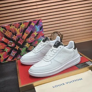 Louis Vuitton Blanco Negro Monograma Embossado Cuero Suela Plataforma Limpia Lifestyle Sneakers