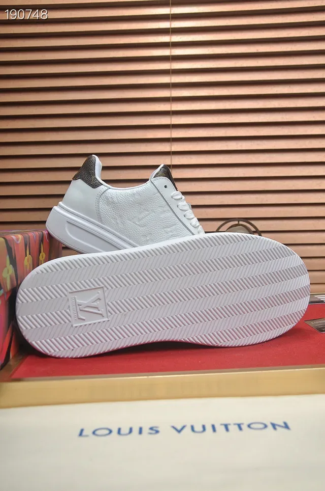 Louis Vuitton White Black Embossed Monogram Leather Clean Platform Sole Lifestyle Sneakers 2