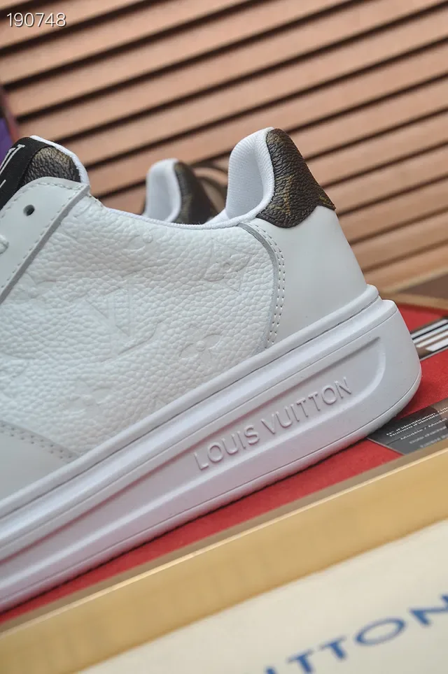 Louis Vuitton White Black Embossed Monogram Leather Clean Platform Sole Lifestyle Sneakers 3