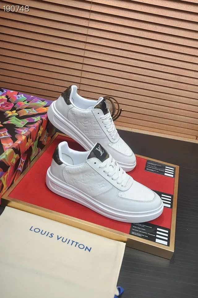 Louis Vuitton White Black Embossed Monogram Leather Clean Platform Sole Lifestyle Sneakers 5