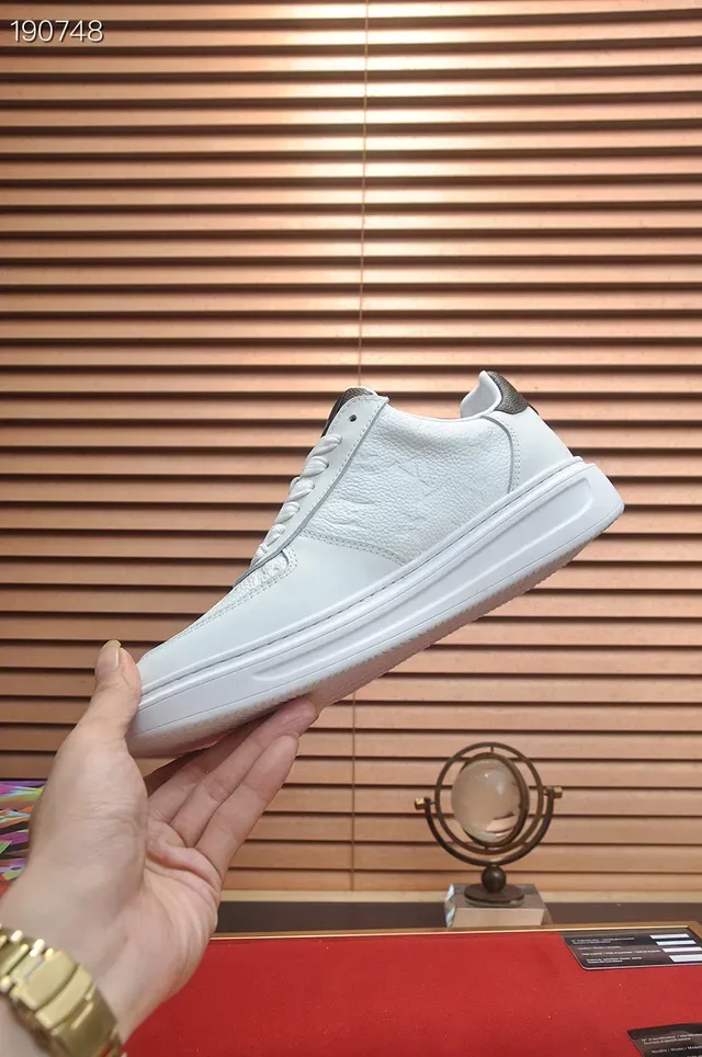 Louis Vuitton White Black Embossed Monogram Leather Clean Platform Sole Lifestyle Sneakers 6