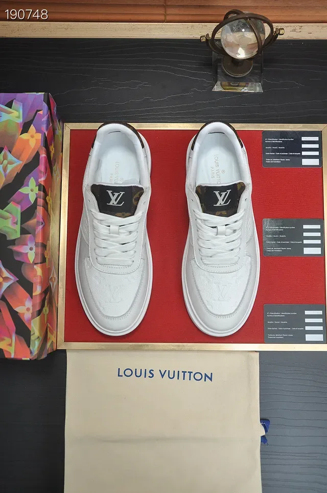Louis Vuitton White Black Embossed Monogram Leather Clean Platform Sole Lifestyle Sneakers 8