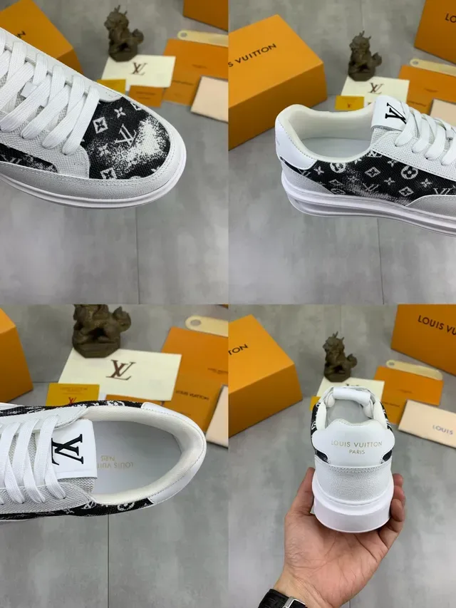 Louis Vuitton White Black Low-Top Monogram-Print Panel Lifestyle Sneakers 2