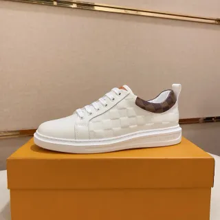 Louis Vuitton White Brown Leather Upper Quilted Checkerboard Panel Lifestyle Sneakers