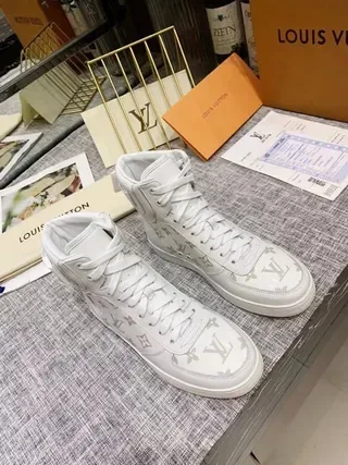 Louis Vuitton White Gray High-Top Monogram-Print Lifestyle Sneakers 2