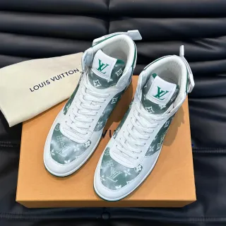 Louis Vuitton White Green High-Top Monogrammed Lifestyle Sneakers