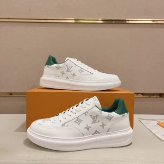 Louis Vuitton sneakers lifestyle de couro com sola de plataforma branca verde estampada monograma