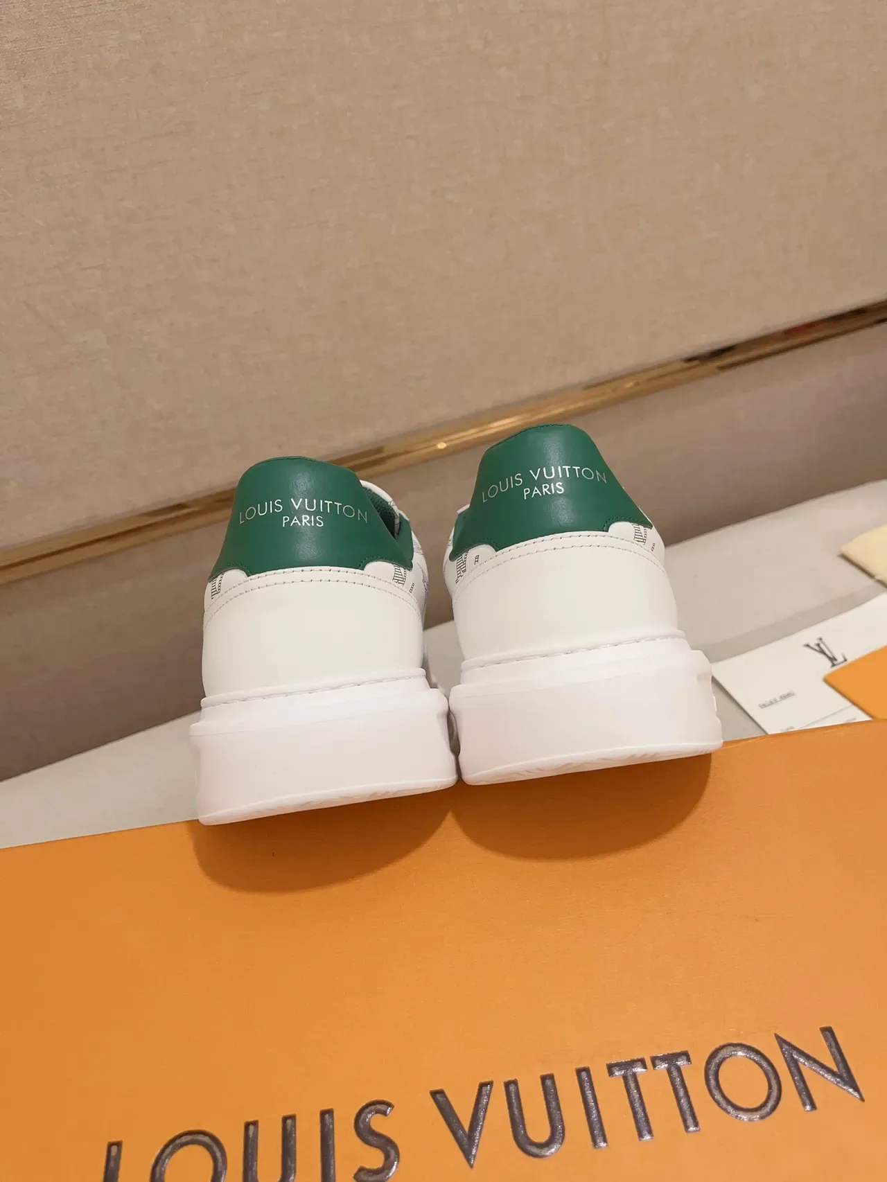 Louis Vuitton White Green Monogram-Print Leather Platform Sole Lifestyle Sneakers 4