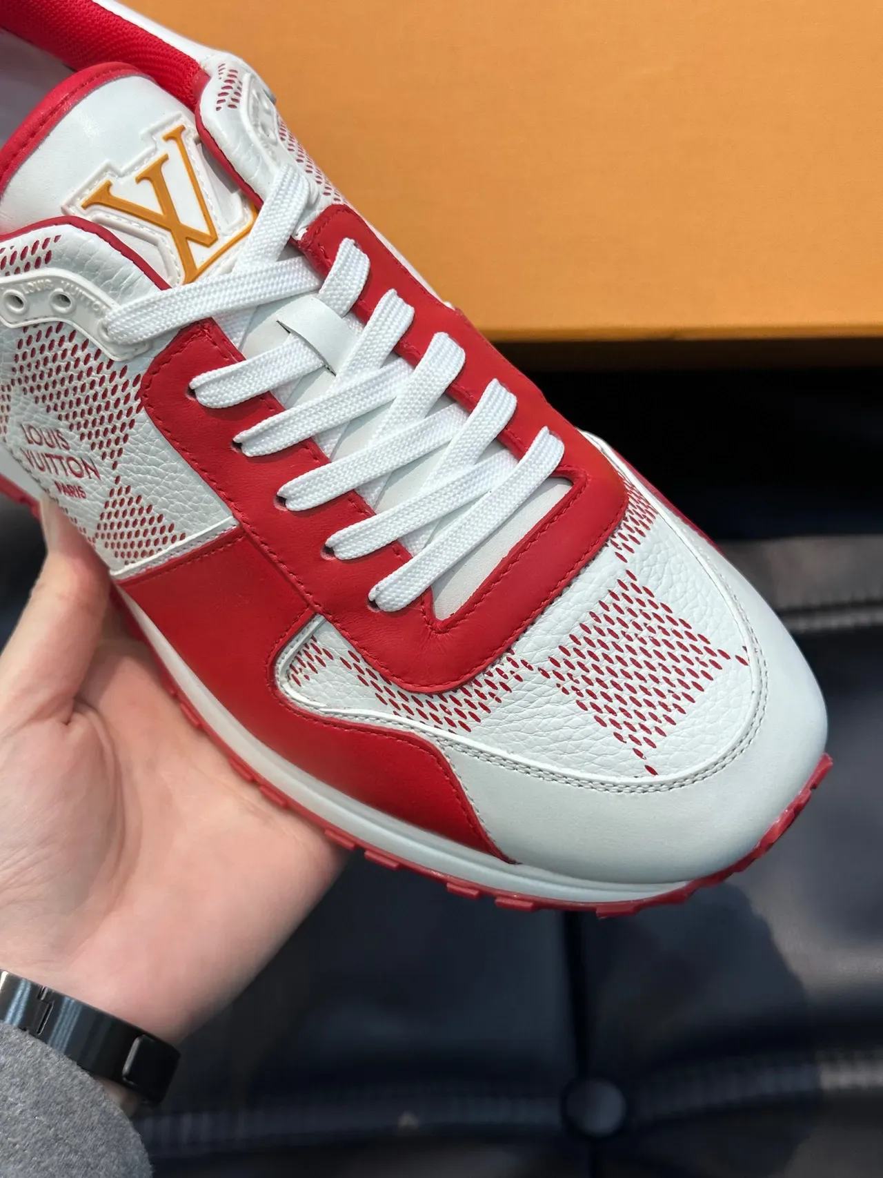 Louis Vuitton White Red Low-Top Mesh-and-Leather Panelled Lifestyle Sneakers 4