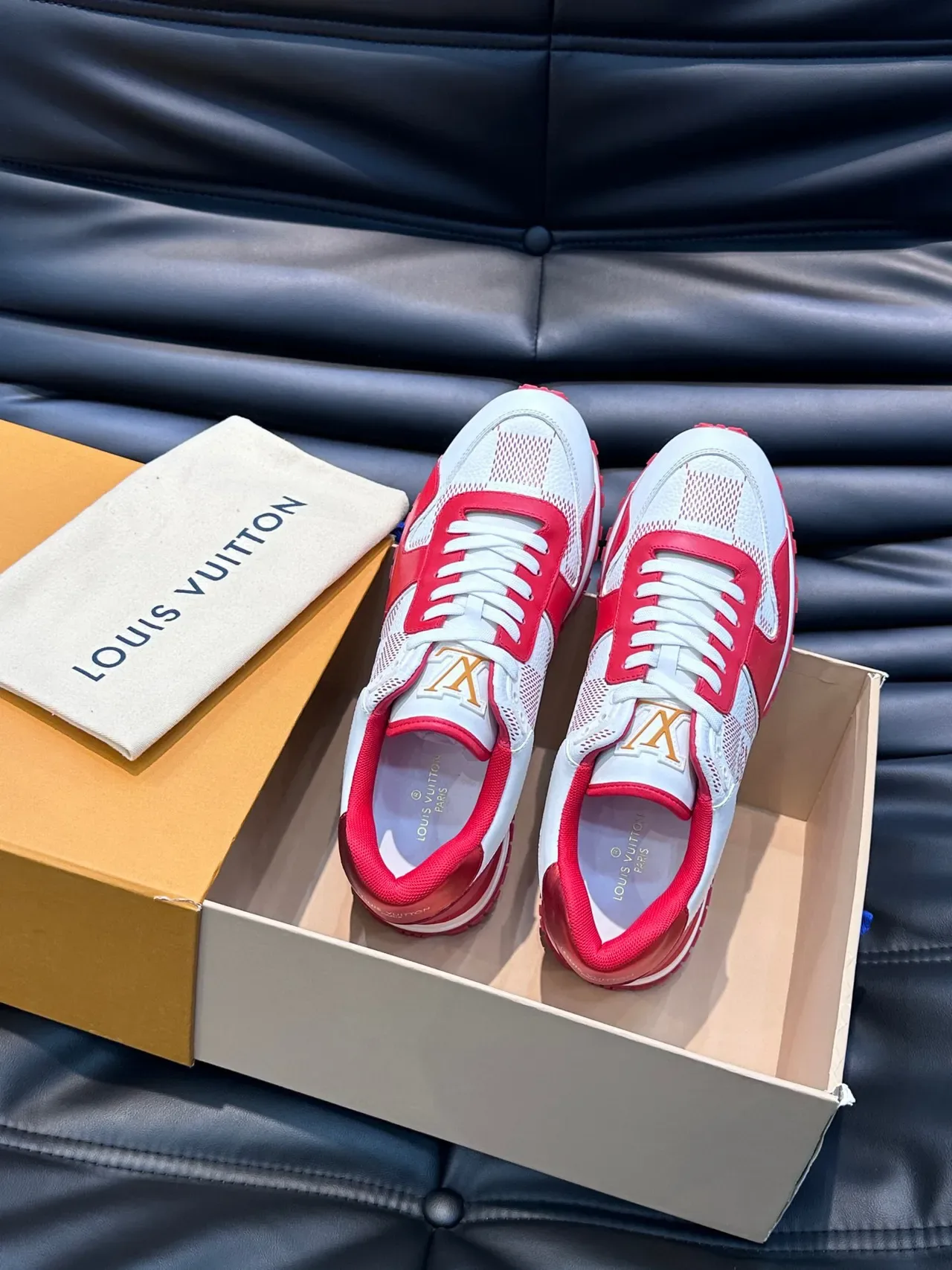 Louis Vuitton White Red Low-Top Mesh-and-Leather Panelled Lifestyle Sneakers 6