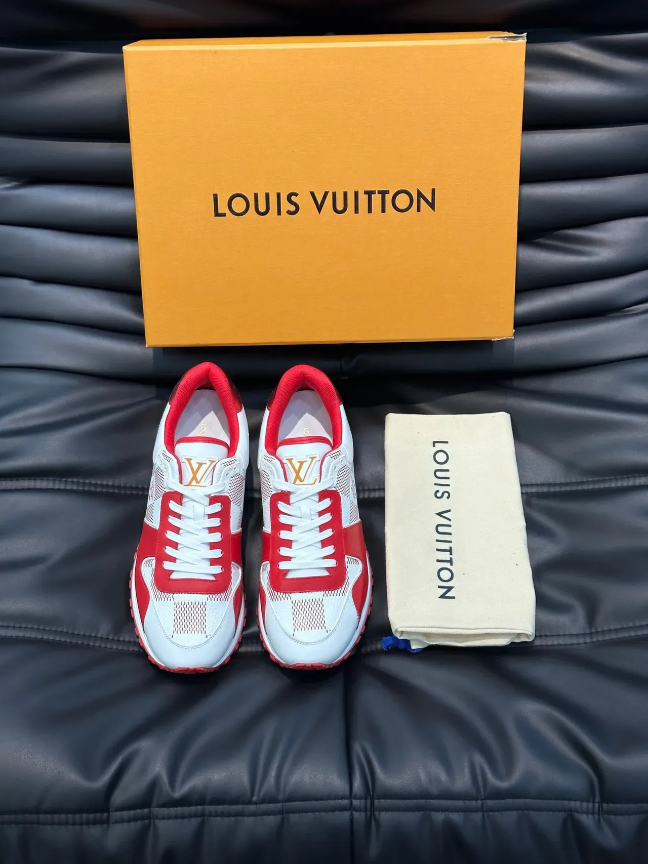 Louis Vuitton White Red Low-Top Mesh-and-Leather Panelled Lifestyle Sneakers 8