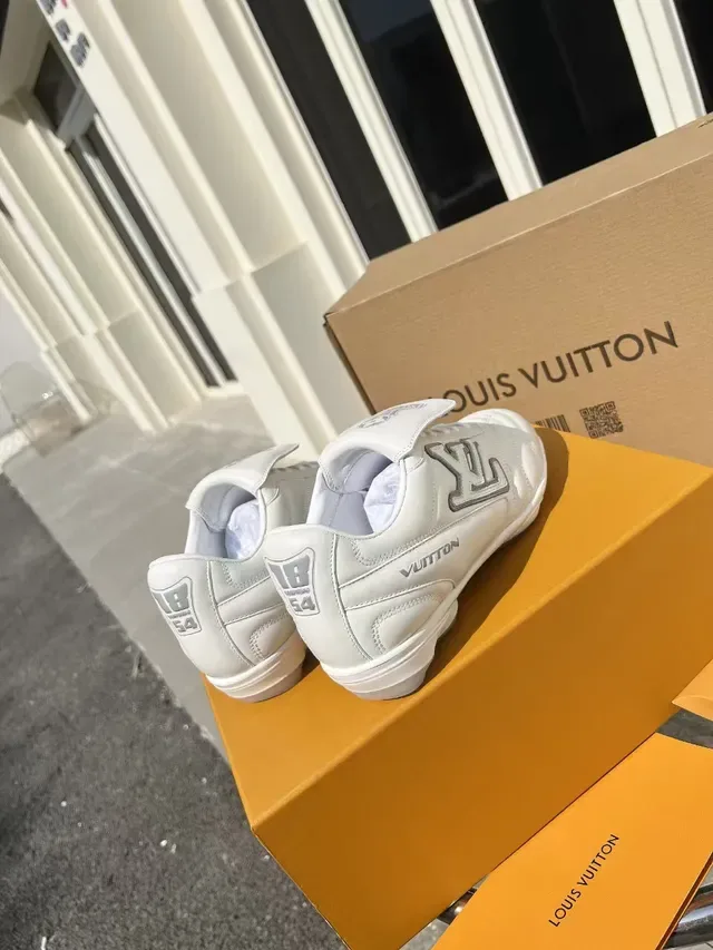 Louis Vuitton White Silver Leather Upper Embossed LV Monogram Sneakers 2