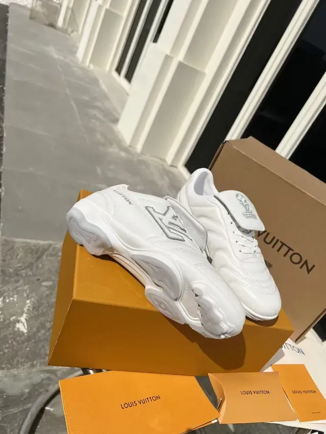Louis Vuitton White Silver Leather Upper Embossed LV Monogram Sneakers 3