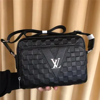 Louis Vuitton Woven Leather Black Crossbody Messenger Bag