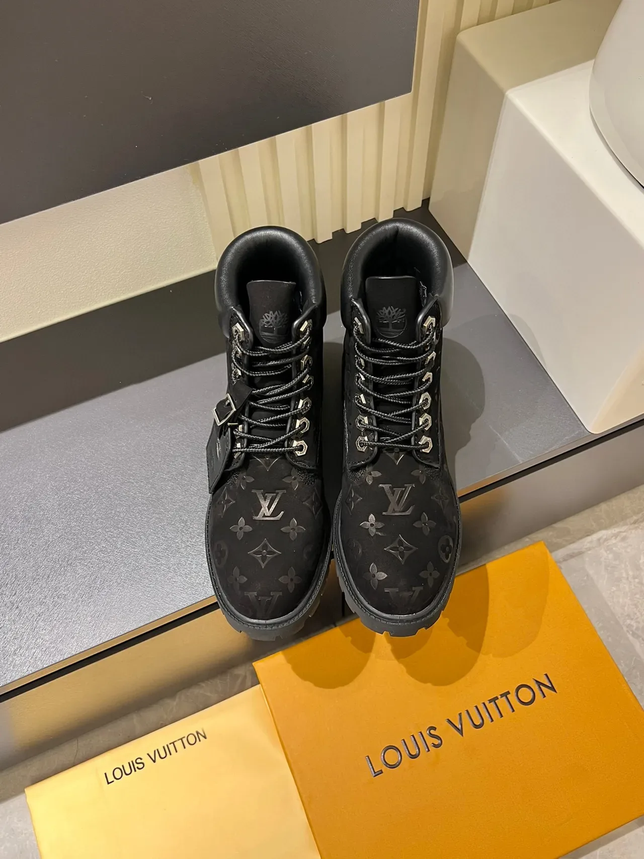 Louis Vuitton x Timberland Premium 6-Inch Monogram Black Work Boots 2