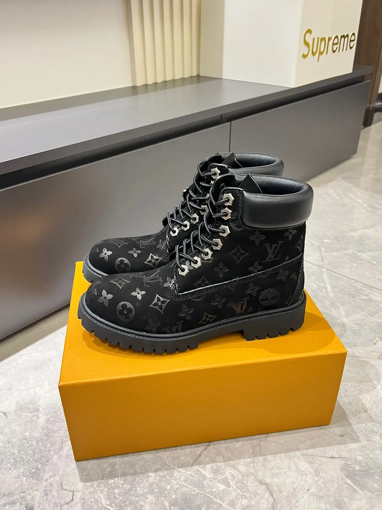 Louis Vuitton x Timberland Premium 6-Inch Monogram Black Work Boots 3