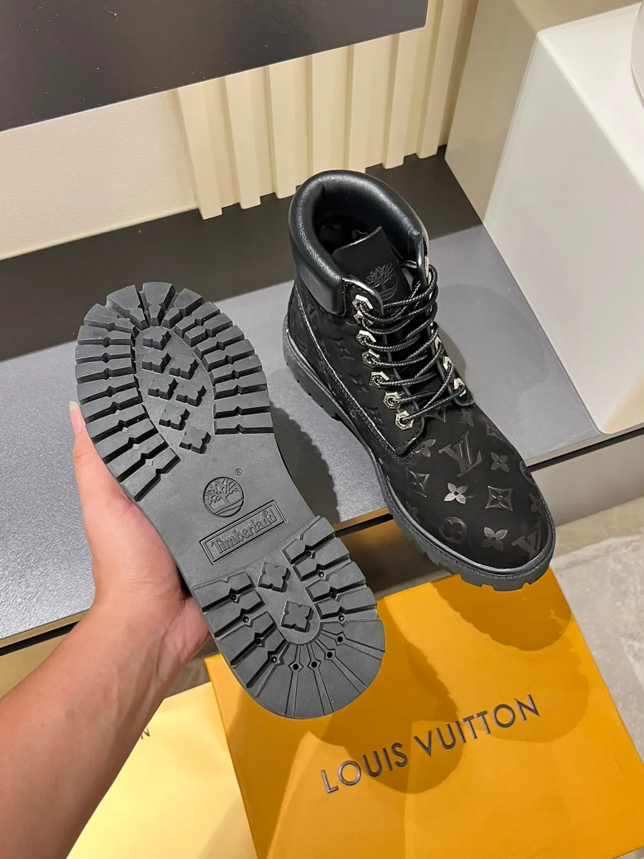 Louis Vuitton x Timberland Premium 6-Inch Monogram Black Work Boots 7