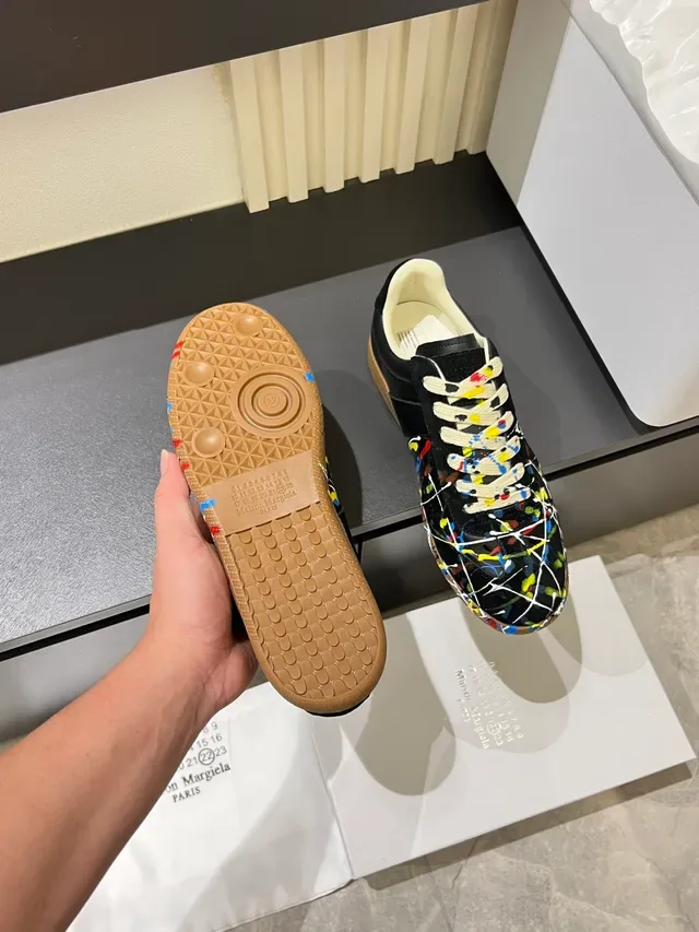Maison Margiela Black Multicolor Paint-Splatter Print Suede Upper Lifestyle Sneakers 4