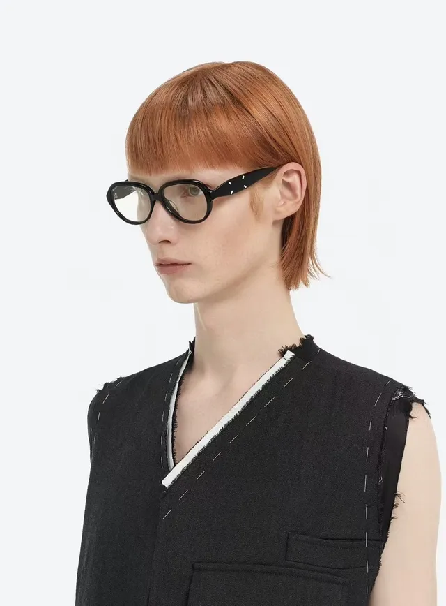 Maison Margiela Black White Oval Acetate Frame Four-Stitch Temple Detail Optical Glasses 5