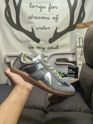 Maison Margiela Silver Beige Metallic Leather And Suede Laces Lifestyle Sneakers 6