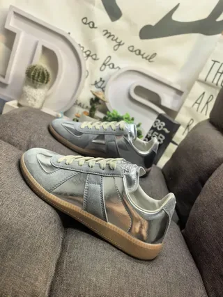Maison Margiela Silver Beige Metallic Leather And Suede Laces Lifestyle Sneakers 7