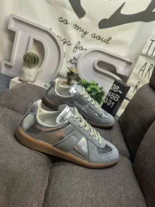 Maison Margiela Silver Beige Metallic Leather And Suede Laces Lifestyle Sneakers 9