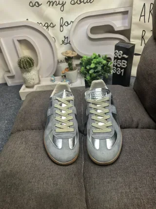 Maison Margiela Silver Beige Metallic Leather And Suede Laces Lifestyle Sneakers 10