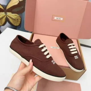 Miu Miu Brown Beige Low-Top Upper Canvas Shoes