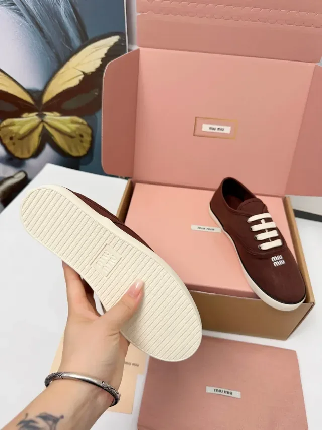 Miu Miu Brown Beige Low-Top Upper Canvas Shoes 3