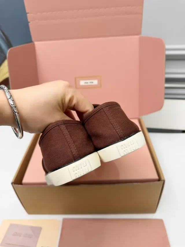 Miu Miu Brown Beige Low-Top Upper Canvas Shoes 4