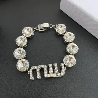 Miu Miu Crystal Logo Bracelet Silver-Tone Metal Bracelet