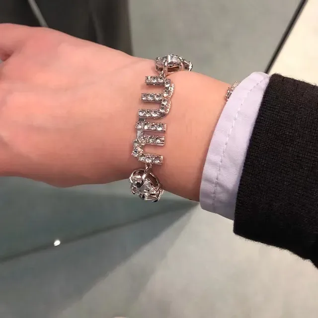 Miu Miu Crystal Logo Bracelet Silver-Tone Metal Bracelet 3