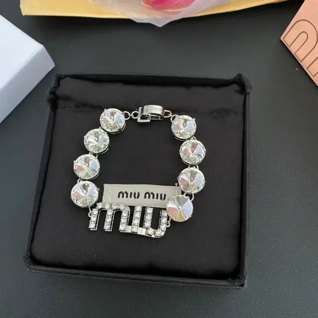 Miu Miu Crystal Logo Bracelet Silver-Tone Metal Bracelet 7