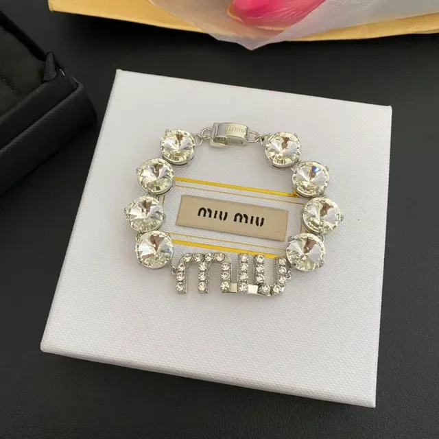 Miu Miu Crystal Logo Bracelet Silver-Tone Metal Bracelet 8