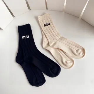 Miu Miu Logo-Cuff Ribbed Knit Socks