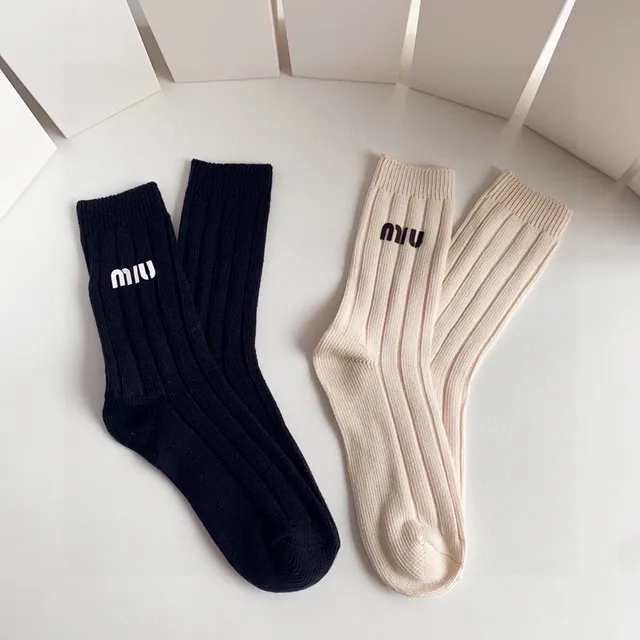 Miu Miu Logo-Cuff Ribbed Knit Socks 5
