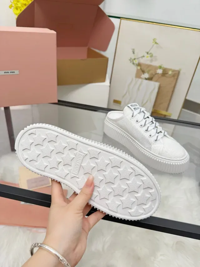 Miu Miu Platform Sneaker White Black Mesh Upper Ridged Sole Lifestyle Sneakers 2