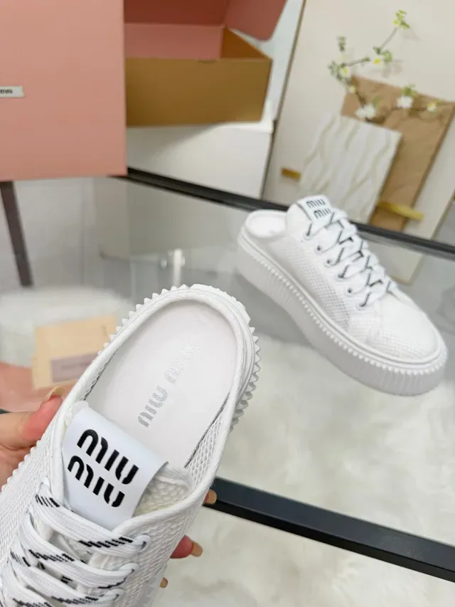 Miu Miu Platform Sneaker White Black Mesh Upper Ridged Sole Lifestyle Sneakers 3