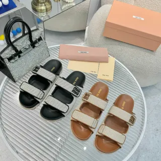 Miu Miu Wander Double-Strap Woven Mesh Slippers